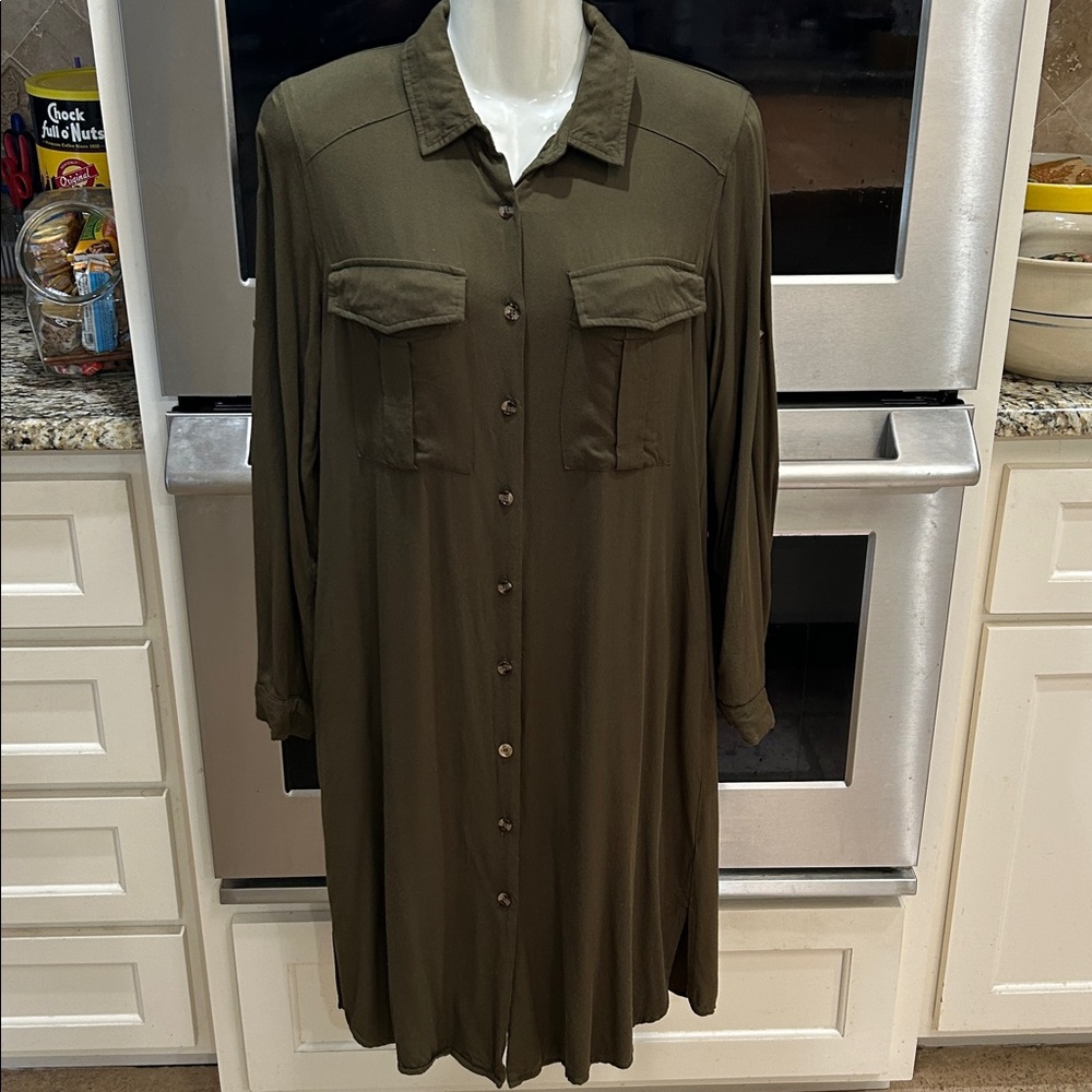 Ellison Olive Green Button-Down Dress